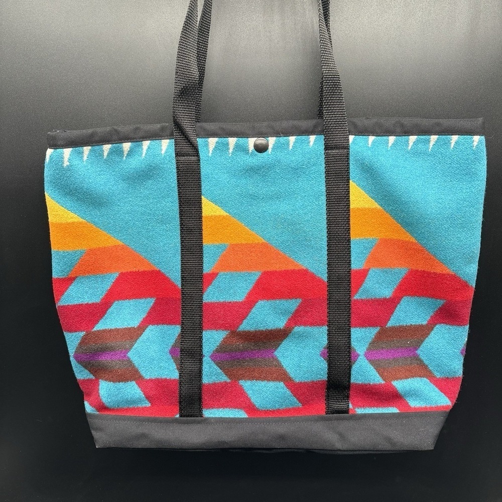Justin Kraff Southwestern Wool Tote Bag Turquoise Red Aztec Pattern Made USA - Picture 7 of 14